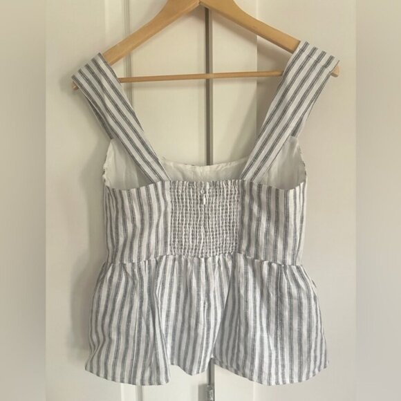 Reformation Evie Linen Top in Antibes Stripe Blue White Stripes | US 0 UK 4 - Picture 8 of 10